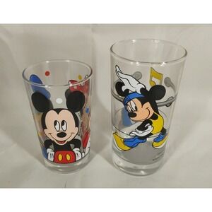 2 Vintage Walt Disney Company Mickey Mouse Minnie Donald Duck Glass Tumbler